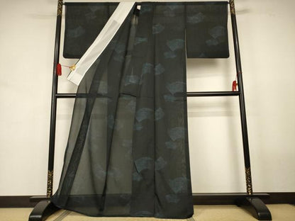 平和屋着物＊夏物　小紋　紗　地紙風景文　東レシルック　反端付き　AABJ8108jd