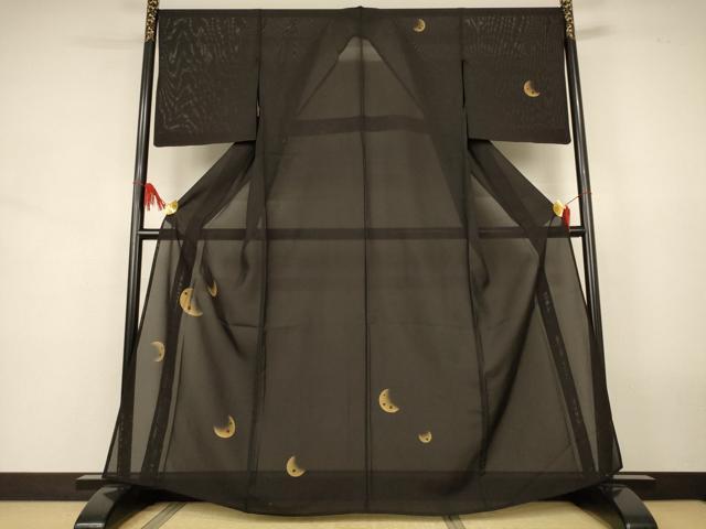 平和屋着物＊夏物　訪問着　絽　月　暈し染め　黒地　正絹　逸品　AABJ8109jd