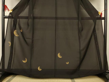 平和屋着物＊夏物　訪問着　絽　月　暈し染め　黒地　正絹　逸品　AABJ8109jd