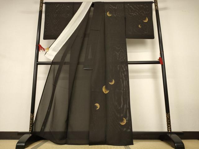 平和屋着物＊夏物　訪問着　絽　月　暈し染め　黒地　正絹　逸品　AABJ8109jd