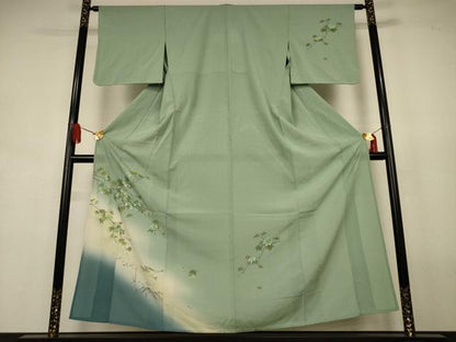 平和屋着物＊夏物　訪問着　絽縮緬　枝葉文　魚　暈し染め　金彩　正絹　逸品　AABJ8112jd