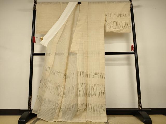 平和屋着物＊夏物　訪問着　紗紬　横段文　正絹　逸品　AABJ8121jd