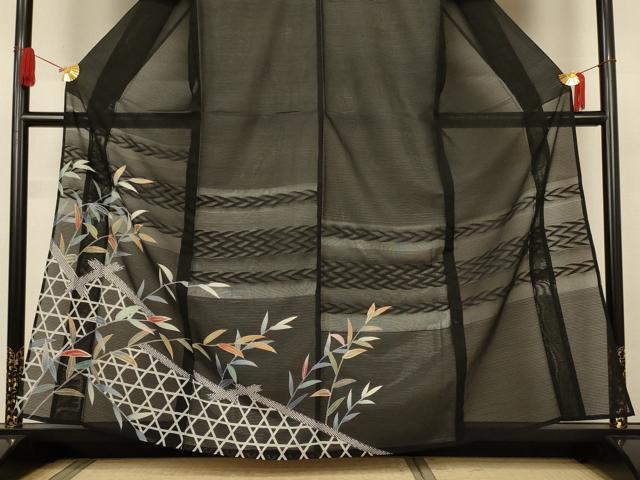 平和屋着物＊夏物　訪問着　紗　刺繍　枝葉文　正絹　逸品　AABJ8122jd