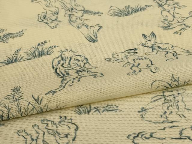 平和屋着物＊夏物　小紋　絽　鳥獣戯画　正絹　逸品　AABJ8124jd