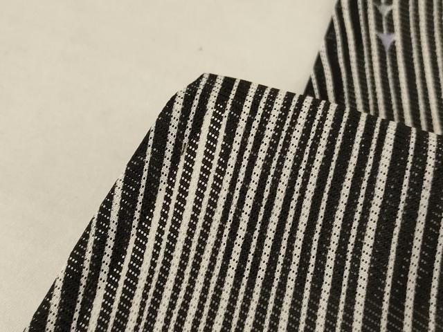 平和屋着物＊夏物　小紋　絽　よろけ縞　黒地　洗える着物　AABJ8125jd