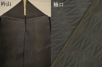平和屋着物＊夏物　色無地　菱紋紗　藍墨茶色　正絹　逸品　AABJ8127jd