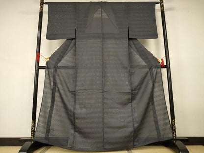 平和屋着物＊夏物　色無地　菱紋紗　藍墨茶色　正絹　逸品　AABJ8127jd