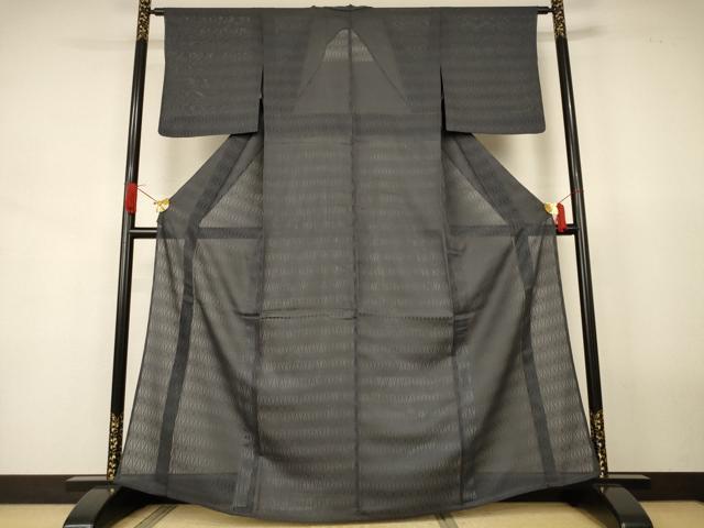 平和屋着物＊夏物　色無地　菱紋紗　藍墨茶色　正絹　逸品　AABJ8127jd