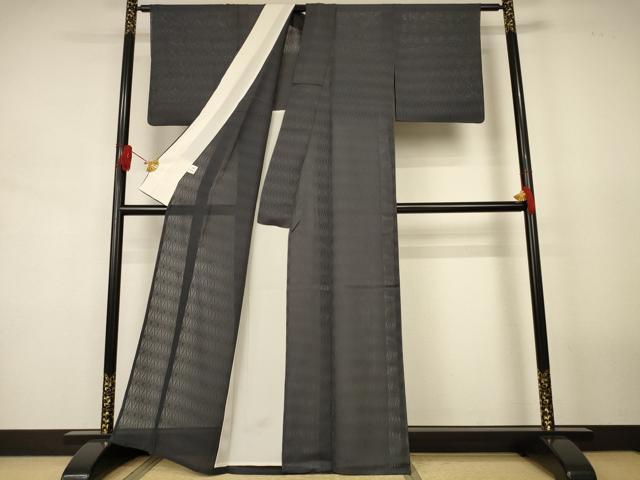 平和屋着物＊夏物　色無地　菱紋紗　藍墨茶色　正絹　逸品　AABJ8127jd