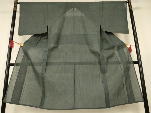 平和屋着物＊夏物　男性　小千谷ちぢみ　色無地　柳煤竹色　麻　逸品　未使用　AABJ8130jd