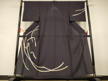 平和屋着物＊夏物　訪問着　縦絽　熨斗花文　金銀彩　正絹　逸品　AABJ8133jd