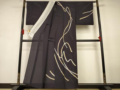 平和屋着物＊夏物　訪問着　縦絽　熨斗花文　金銀彩　正絹　逸品　AABJ8133jd