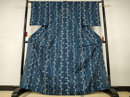 平和屋着物＊夏物　小紋　絽　一珍染　枝葉文　正絹　逸品　AABJ8137jd