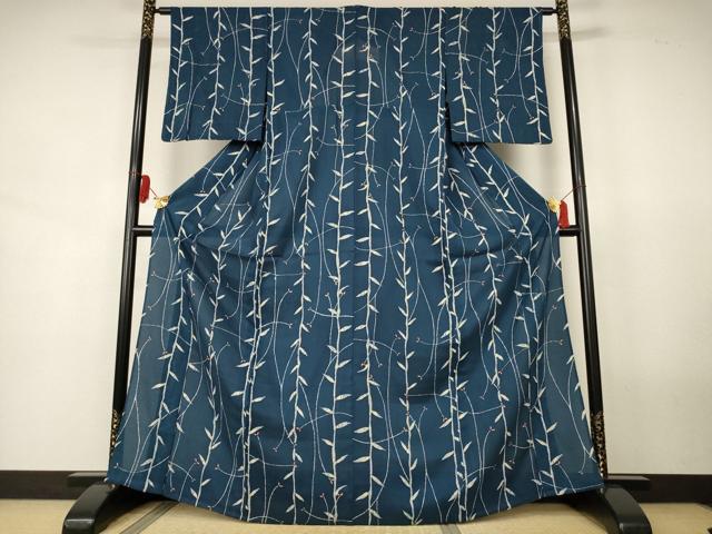 平和屋着物＊夏物　小紋　絽　一珍染　枝葉文　正絹　逸品　AABJ8137jd