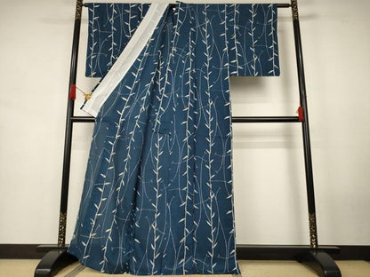 平和屋着物＊夏物　小紋　絽　一珍染　枝葉文　正絹　逸品　AABJ8137jd