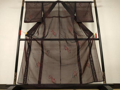 平和屋着物＊夏物　小紋　紗　幾何学文様　正絹　逸品　AABJ8138jd