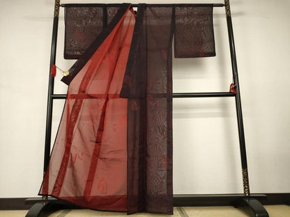 平和屋着物＊夏物　小紋　紗　幾何学文様　正絹　逸品　AABJ8138jd