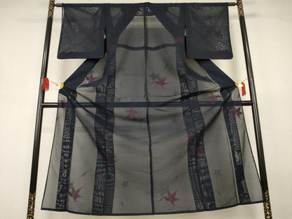 平和屋着物＊夏物　小紋　紗　舞葉文　正絹　逸品　AABJ8140jd