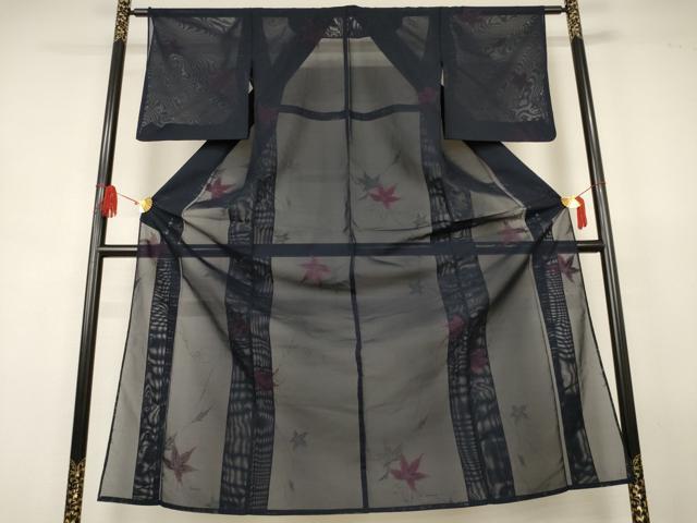 平和屋着物＊夏物　小紋　紗　舞葉文　正絹　逸品　AABJ8140jd