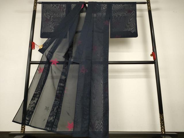 平和屋着物＊夏物　小紋　紗　舞葉文　正絹　逸品　AABJ8140jd