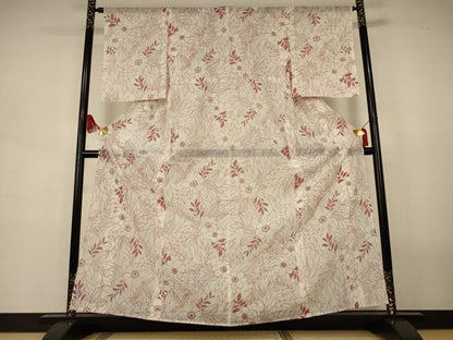 平和屋着物＊夏物　小紋　絽　草花文　洗える着物　AABJ8143jd