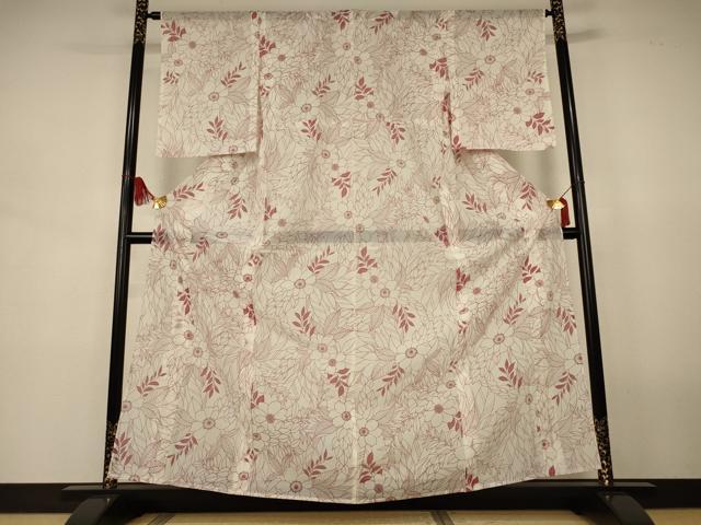 平和屋着物＊夏物　小紋　絽　草花文　洗える着物　AABJ8143jd