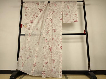 平和屋着物＊夏物　小紋　絽　草花文　洗える着物　AABJ8143jd