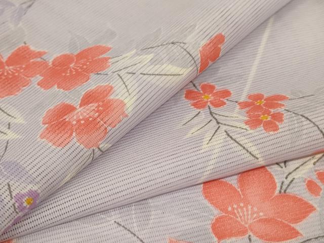 平和屋着物＊夏物　小紋　絽　枝花文　洗える着物　AABJ8145jd