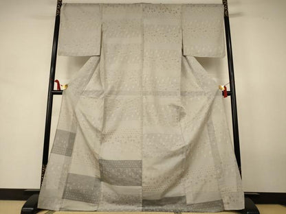 平和屋着物＊夏物　訪問着　お召　紗　横段吉祥花文　ロング丈　正絹　逸品　AABJ8146jd