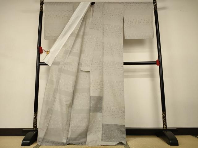 平和屋着物＊夏物　訪問着　お召　紗　横段吉祥花文　ロング丈　正絹　逸品　AABJ8146jd