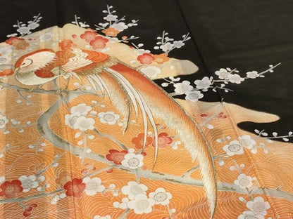 平和屋着物＊夏物　黒留袖　絽　刺繍　花鳥文　金彩　洗える着物　AABJ8151jd