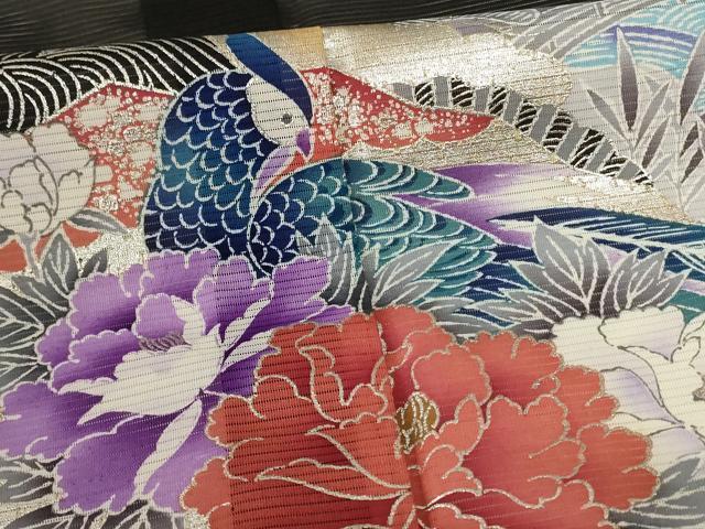 平和屋着物＊夏物　黒留袖　絽　立波扇面花鳥文　銀彩　洗える着物　AABJ8152jd