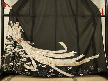 平和屋着物＊夏物　黒留袖　絽　束ね熨斗花文　鶴　正絹　逸品　AABJ8154jd