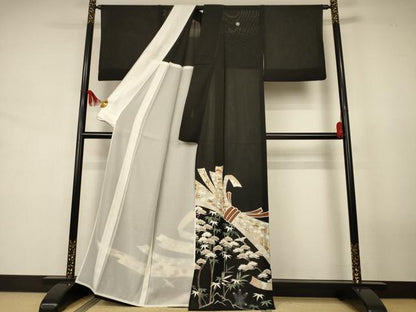 平和屋着物＊夏物　黒留袖　絽　束ね熨斗花文　鶴　正絹　逸品　AABJ8154jd