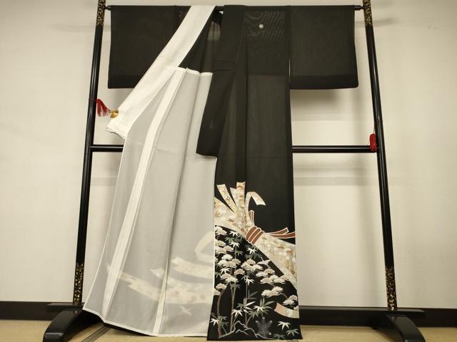 平和屋着物＊夏物　黒留袖　絽　束ね熨斗花文　鶴　正絹　逸品　AABJ8154jd