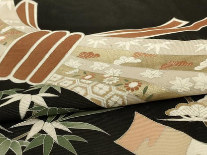 平和屋着物＊夏物　黒留袖　絽　束ね熨斗花文　鶴　正絹　逸品　AABJ8154jd