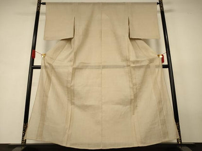 平和屋着物＊夏物　小千谷ちぢみ　色無地　白橡色　麻　逸品　AABJ8157jd