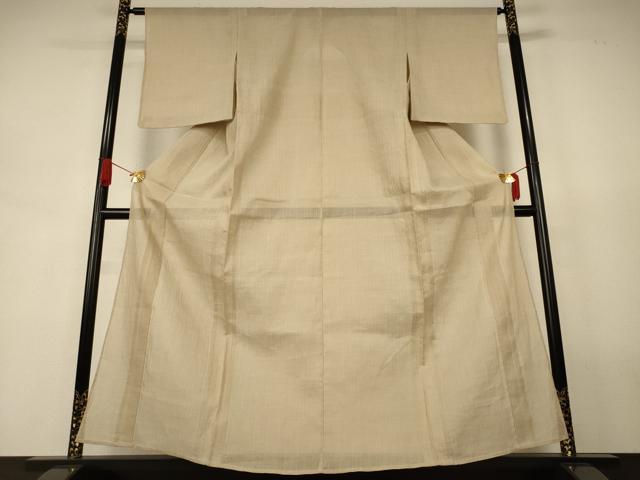 平和屋着物＊夏物　小千谷ちぢみ　色無地　白橡色　麻　逸品　AABJ8157jd