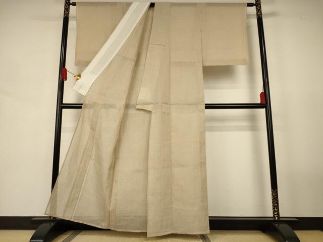 平和屋着物＊夏物　小千谷ちぢみ　色無地　白橡色　麻　逸品　AABJ8157jd