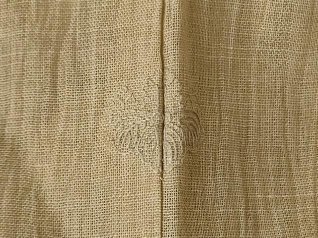 平和屋着物＊夏物　小千谷ちぢみ　色無地　白橡色　麻　逸品　AABJ8157jd