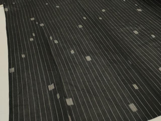平和屋着物＊夏物　小千谷ちぢみ　変わり縞　黒地　麻　逸品　AABJ8158jd
