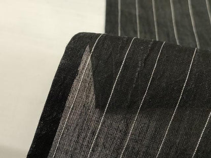平和屋着物＊夏物　小千谷ちぢみ　変わり縞　黒地　麻　逸品　AABJ8158jd