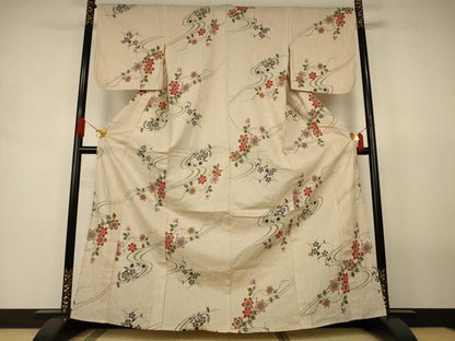 平和屋着物＊夏物　小紋　浴衣兼用　流水草花文　綿　逸品　AABJ8160jd