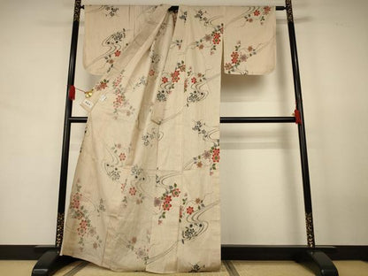 平和屋着物＊夏物　小紋　浴衣兼用　流水草花文　綿　逸品　AABJ8160jd
