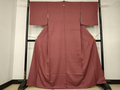 平和屋着物●色無地　葡萄茶色　三越扱い　洗える着物　AABJ8161ck