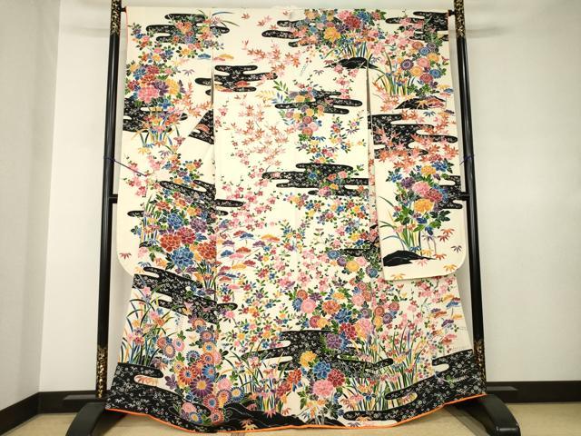 平和屋着物●豪華振袖　友禅　エ霞草花文　高島屋扱い　正絹　逸品　AABJ8162ck