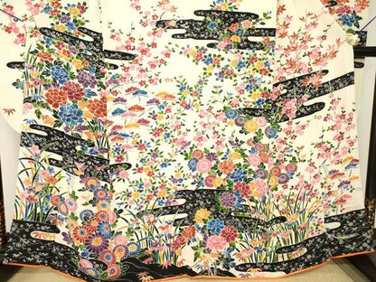 平和屋着物●豪華振袖　友禅　エ霞草花文　高島屋扱い　正絹　逸品　AABJ8162ck