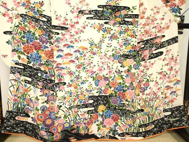 平和屋着物●豪華振袖　友禅　エ霞草花文　高島屋扱い　正絹　逸品　AABJ8162ck