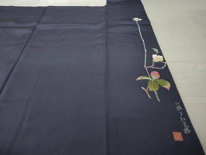 平和屋着物●上質な色無地　作家物　青褐色　正絹　逸品　未使用　AABJ8163ck