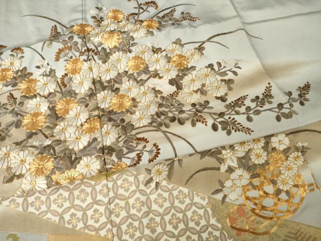平和屋着物●豪華色留袖　駒刺繍　飾花文　正絹　逸品　未使用　AABJ8164ck